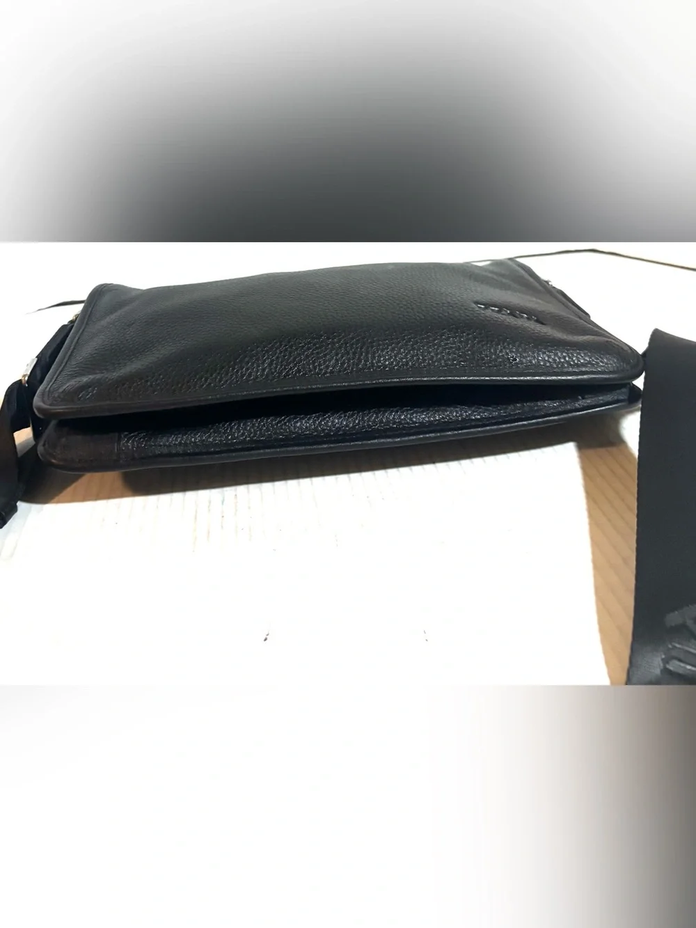 Prada unisex Black pebbled Leather Crossbody Bag with Adjustable Strap
